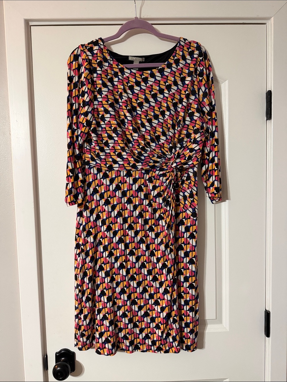 Dana Buchman Multicolor Geometric Print Long Sleeve Dress